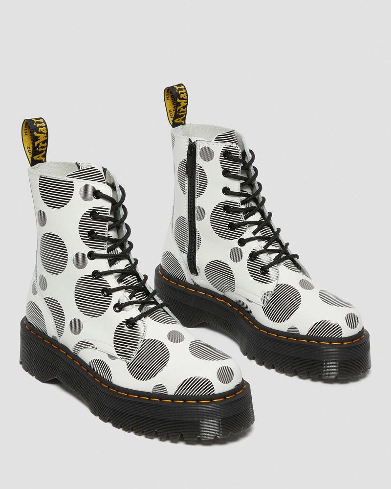 Dr Martens Jadon Polka Dot Smooth Læder Platform Støvler Herre Hvide | DK 558QMA